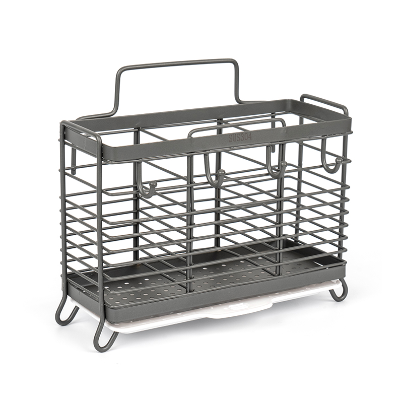 3-Compartment Dish Drying Rack na may Lalagyan ng Utensil