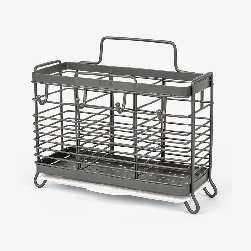 3-Compartment Dish Drying Rack na may Lalagyan ng Utensil
