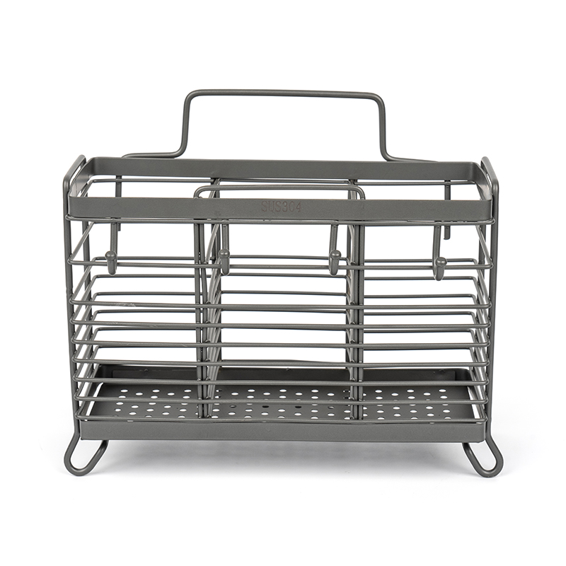 3-Compartment Dish Drying Rack na may Lalagyan ng Utensil
