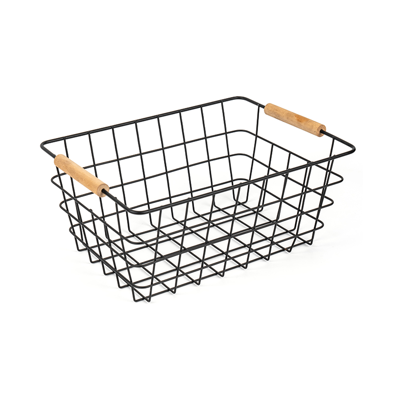 Mga Wire Storage Basket na may Wooden Handle para sa Kusina at Pantry