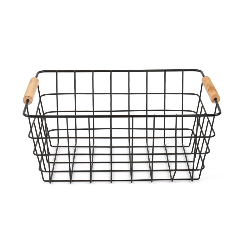Mga Wire Storage Basket na may Wooden Handle para sa Kusina at Pantry