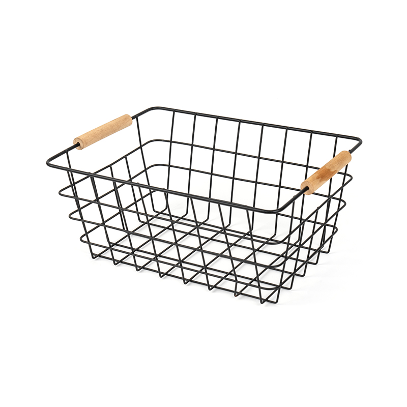 Mga Wire Storage Basket na may Wooden Handle para sa Kusina at Pantry