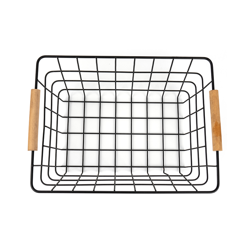 Mga Wire Storage Basket na may Wooden Handle para sa Kusina at Pantry