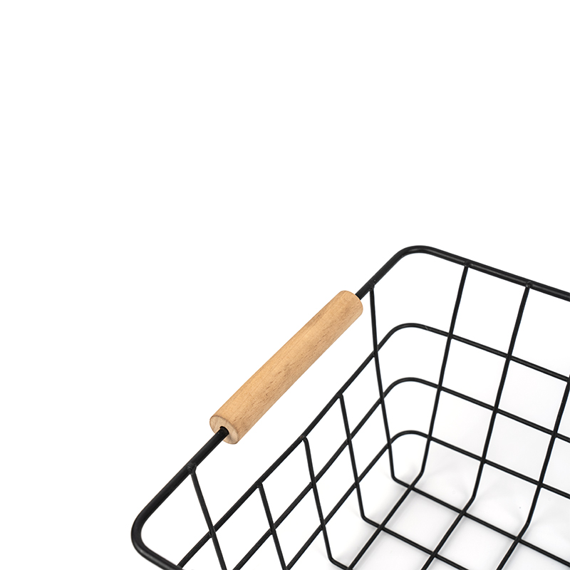 Mga Wire Storage Basket na may Wooden Handle para sa Kusina at Pantry