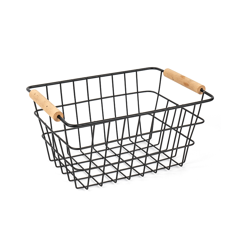 Mga Wire Storage Basket na may Wooden Handle para sa Kusina at Pantry
