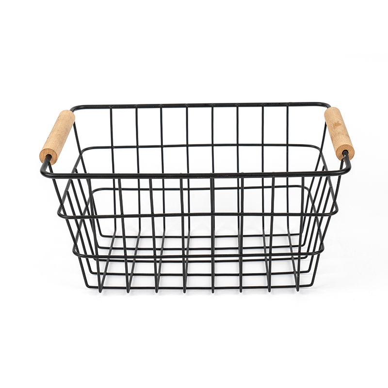 Mga Wire Storage Basket na may Wooden Handle para sa Kusina at Pantry