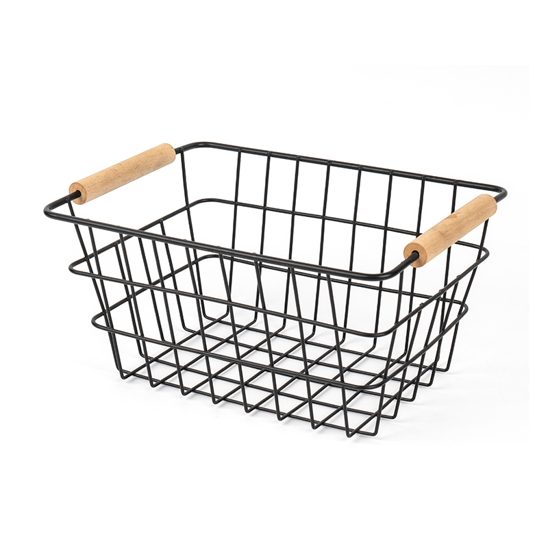 Mga Wire Storage Basket na may Wooden Handle para sa Kusina at Pantry