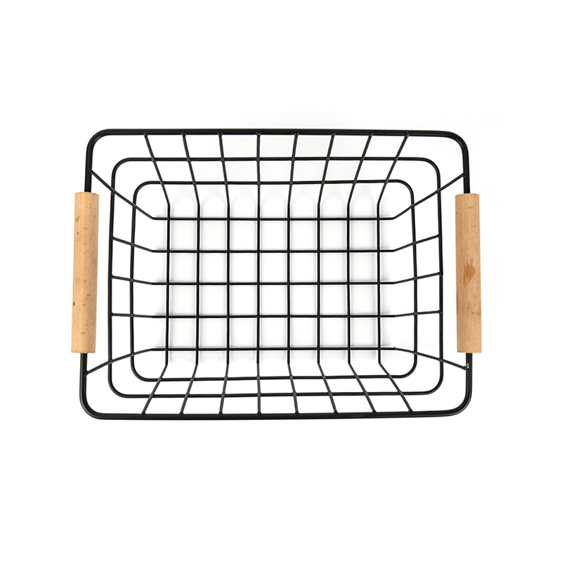 Mga Wire Storage Basket na may Wooden Handle para sa Kusina at Pantry