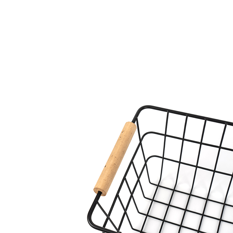 Mga Wire Storage Basket na may Wooden Handle para sa Kusina at Pantry