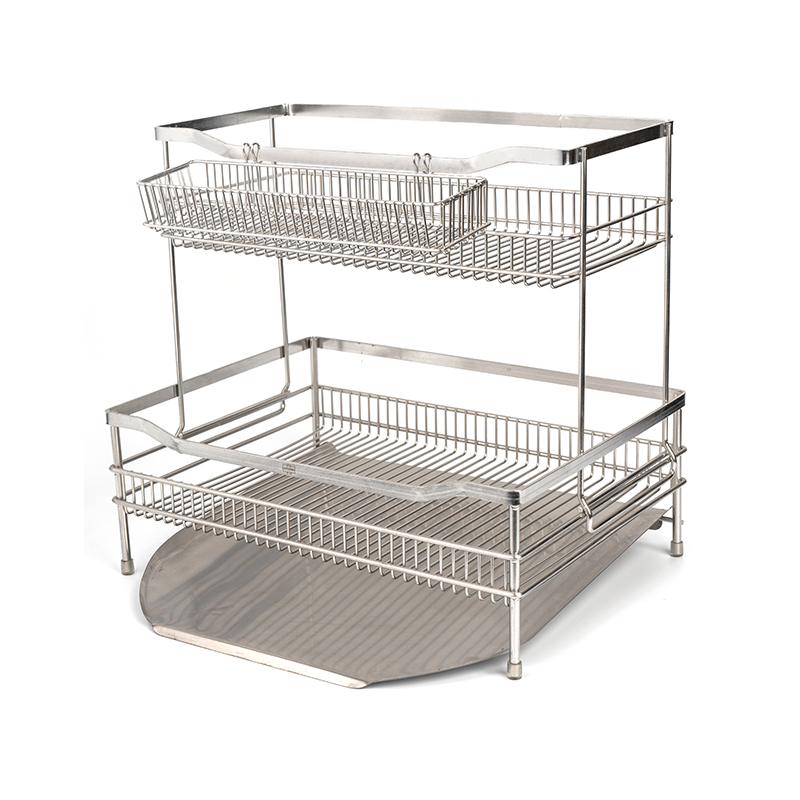 Stainless Steel Double Layer Dish Drying Rack na may Drainboard