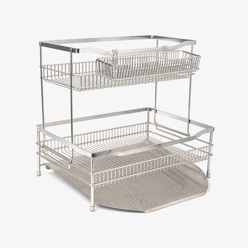 Stainless Steel Double Layer Dish Drying Rack na may Drainboard