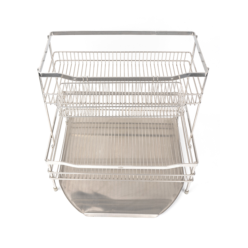 Stainless Steel Double Layer Dish Drying Rack na may Drainboard