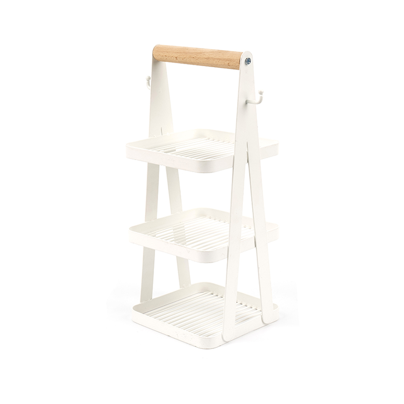 portable storage basket 3 layer wooden handle