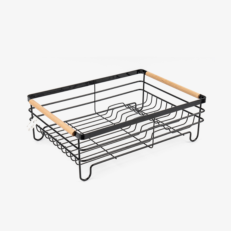 Metal Dish Drying Rack na may Wooden Handles