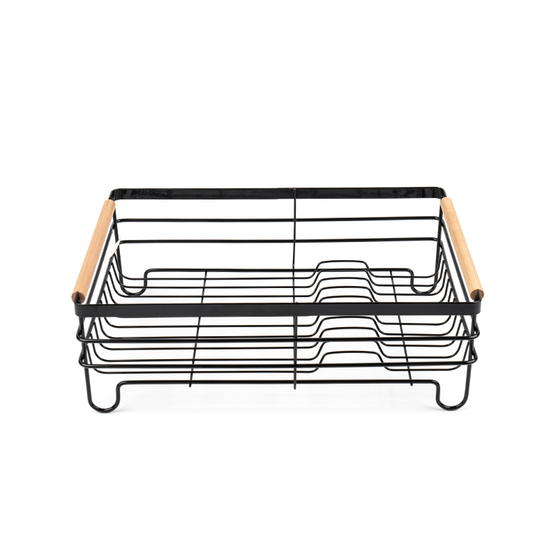 Metal Dish Drying Rack na may Wooden Handles
