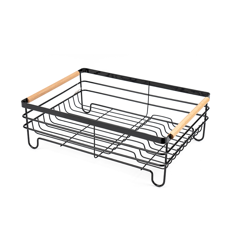 Metal Dish Drying Rack na may Wooden Handles