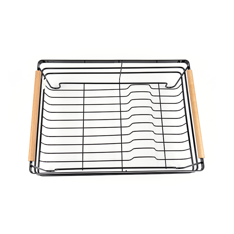 Metal Dish Drying Rack na may Wooden Handles