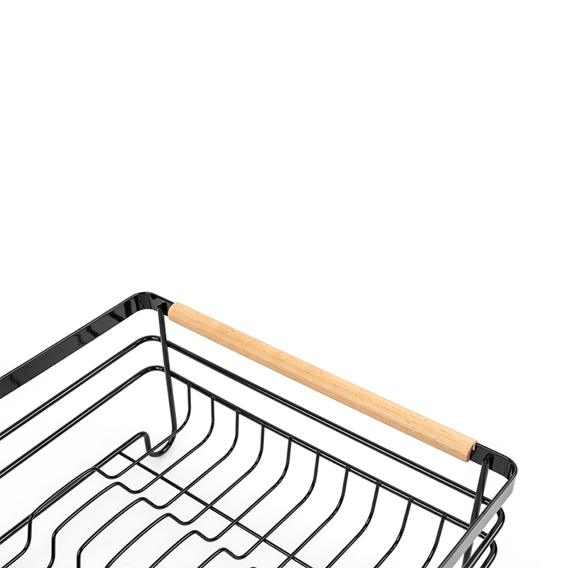 Metal Dish Drying Rack na may Wooden Handles