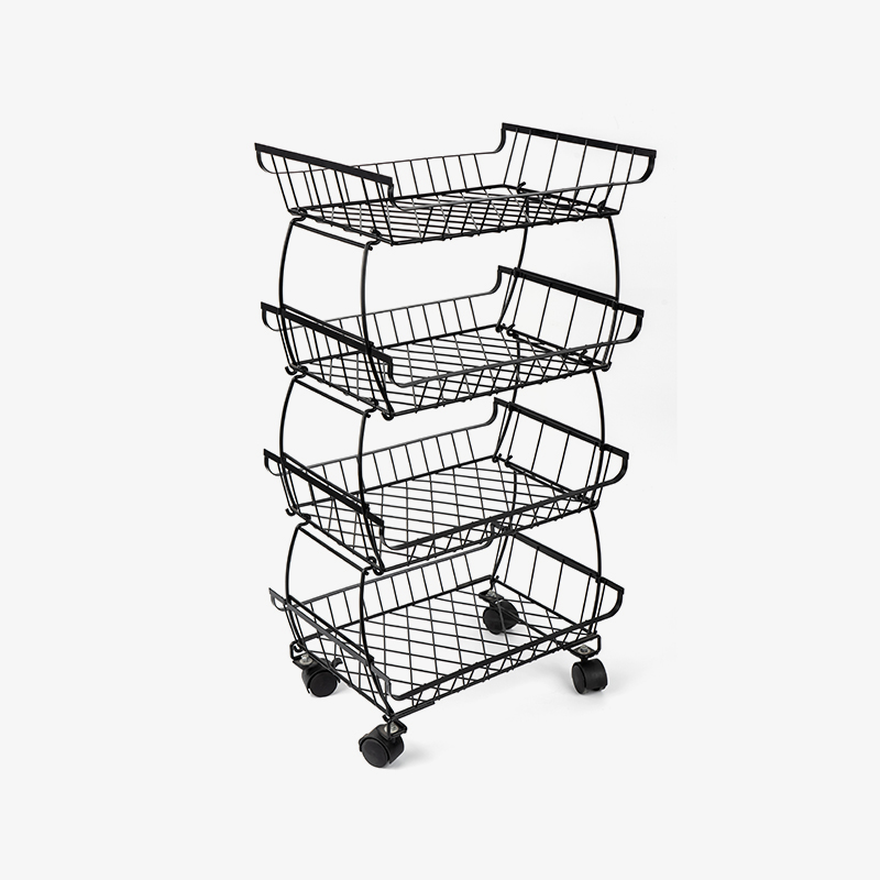 4-Tier Stackable Fruit & Vegetable Basket na may Rolling Wheels
