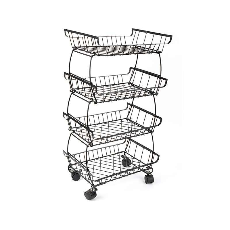 4-Tier Stackable Fruit & Vegetable Basket na may Rolling Wheels