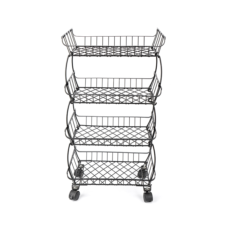 4-Tier Stackable Fruit & Vegetable Basket na may Rolling Wheels