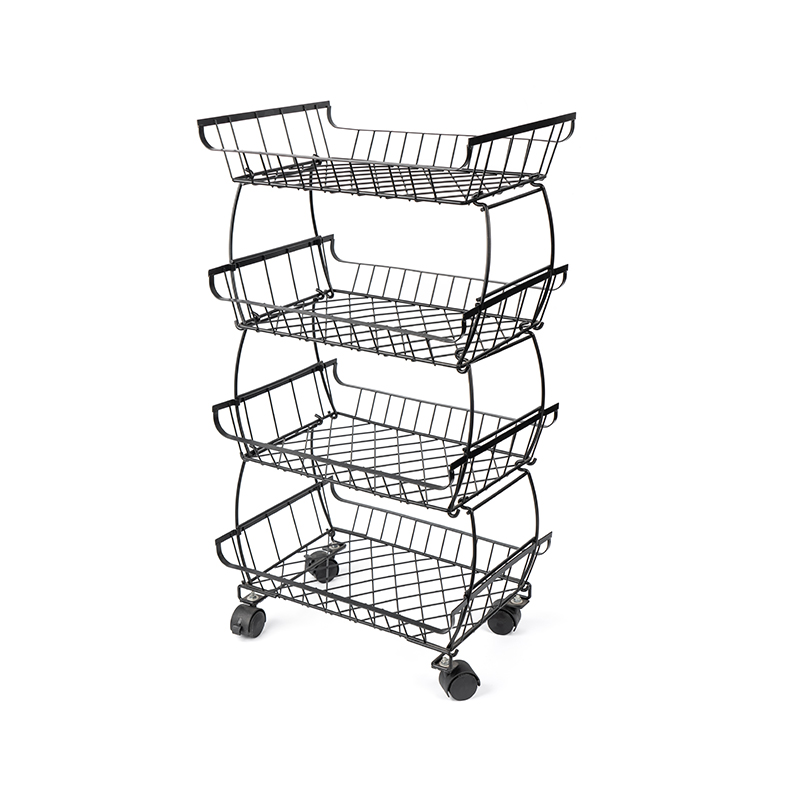 4-Tier Stackable Fruit & Vegetable Basket na may Rolling Wheels