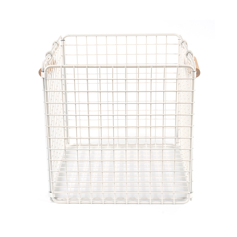 Mga Wire Storage Basket na may Wooden Handle para sa Pantry