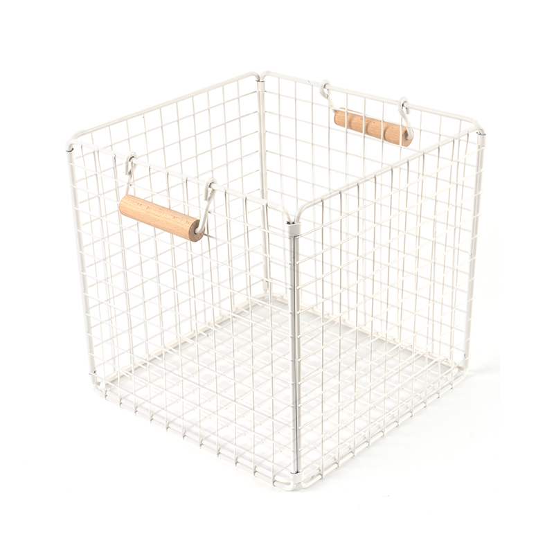 Mga Wire Storage Basket na may Wooden Handle para sa Pantry