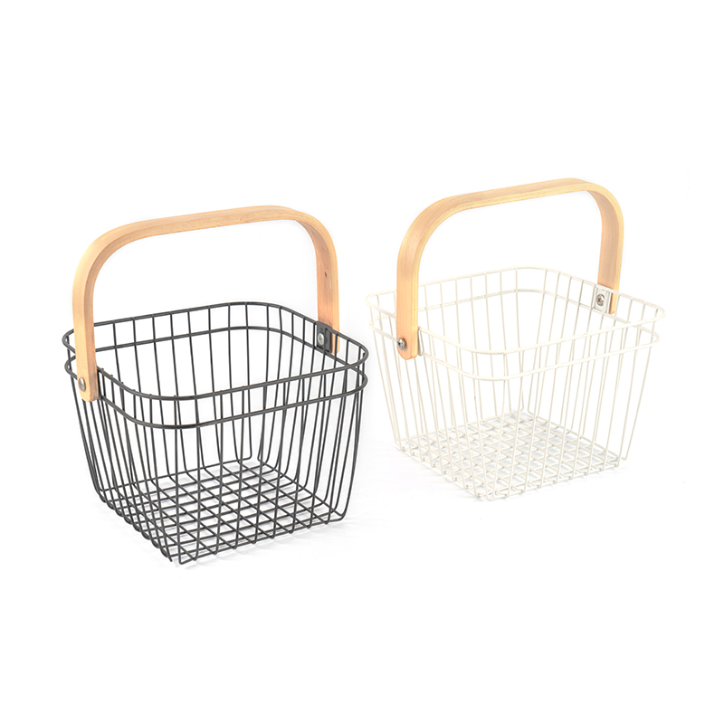 Metal Mesh Basket na may Wooden Handle para sa Imbakan