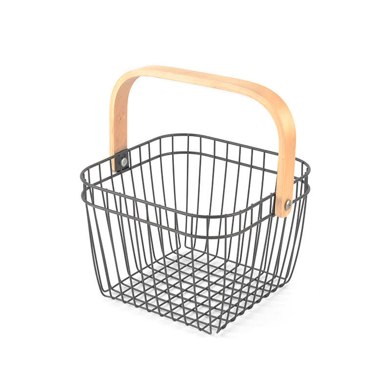 Metal Mesh Basket na may Wooden Handle para sa Imbakan