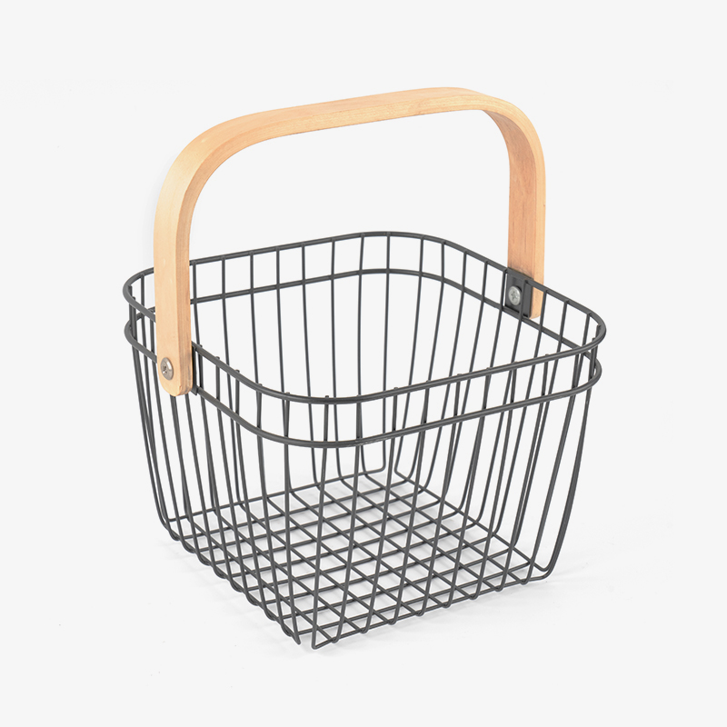 Metal Mesh Basket na may Wooden Handle para sa Imbakan