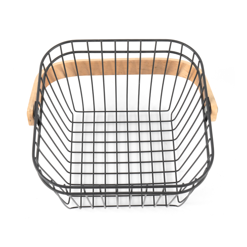Metal Mesh Basket na may Wooden Handle para sa Imbakan