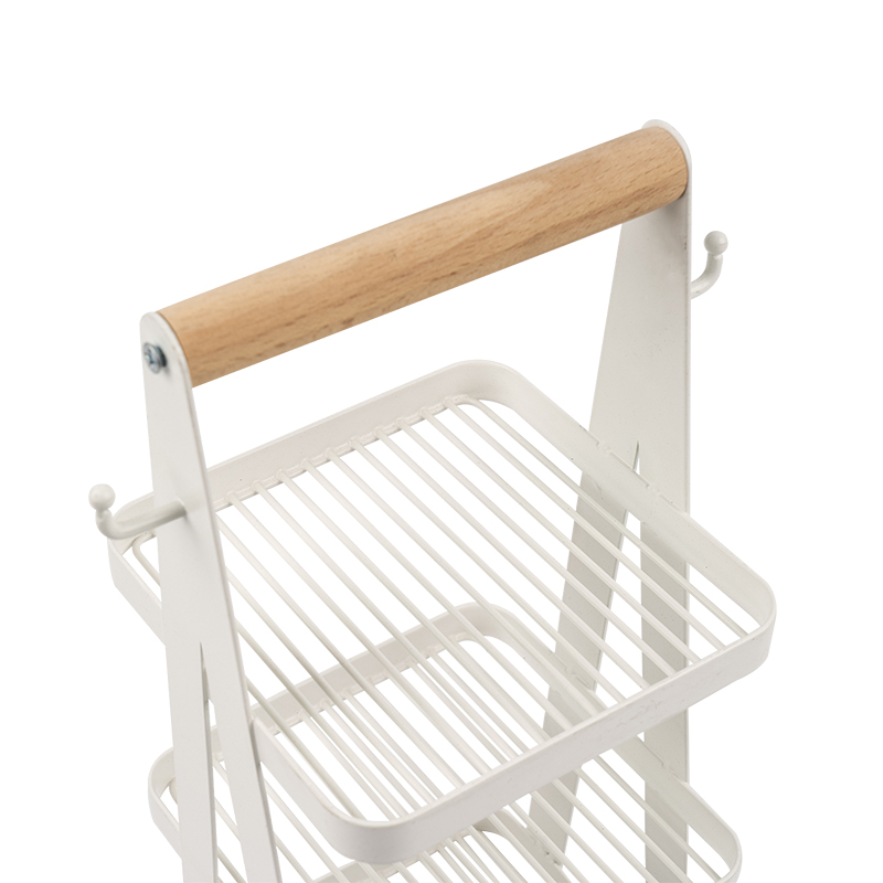 portable storage basket 3 layer wooden handle