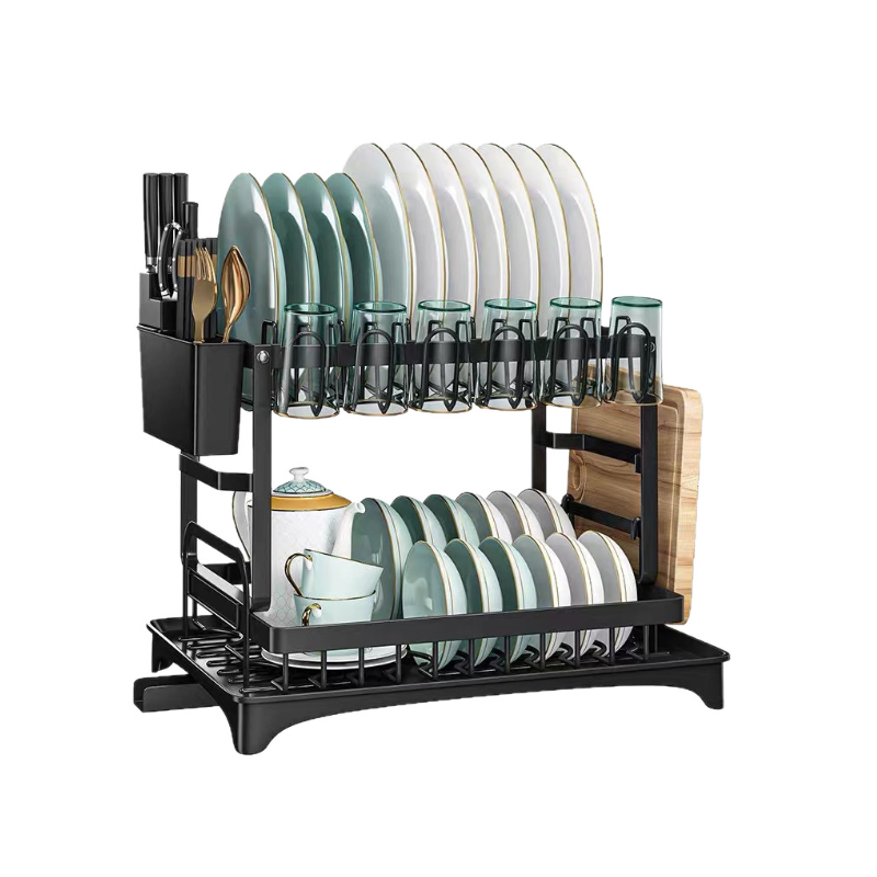 2-Tier Stainless Steel Dish Drying Rack na may Drainboard