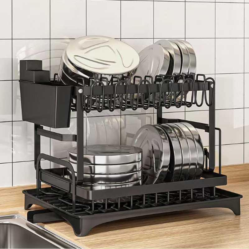 2-Tier Stainless Steel Dish Drying Rack na may Drainboard